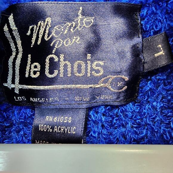Monto Par le Chois Longline Cardigan Jacket Size L Blue Boucle Knit Vintage - Picture 13 of 16